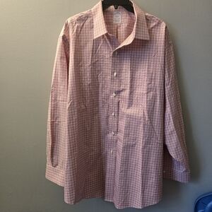 Brooks Brothers Dress Shirt Mens 18-35 Red Traditional Non-Iron Stretch Supima